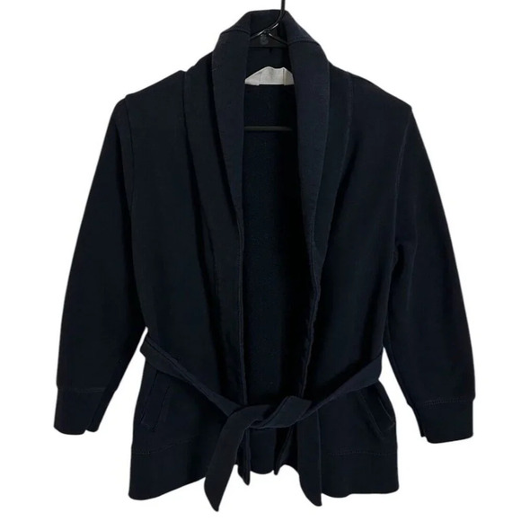 J Crew Sweater Women's Size M Blue Antique Fleece Cardigan Waist Tie - Picture 1 of 13